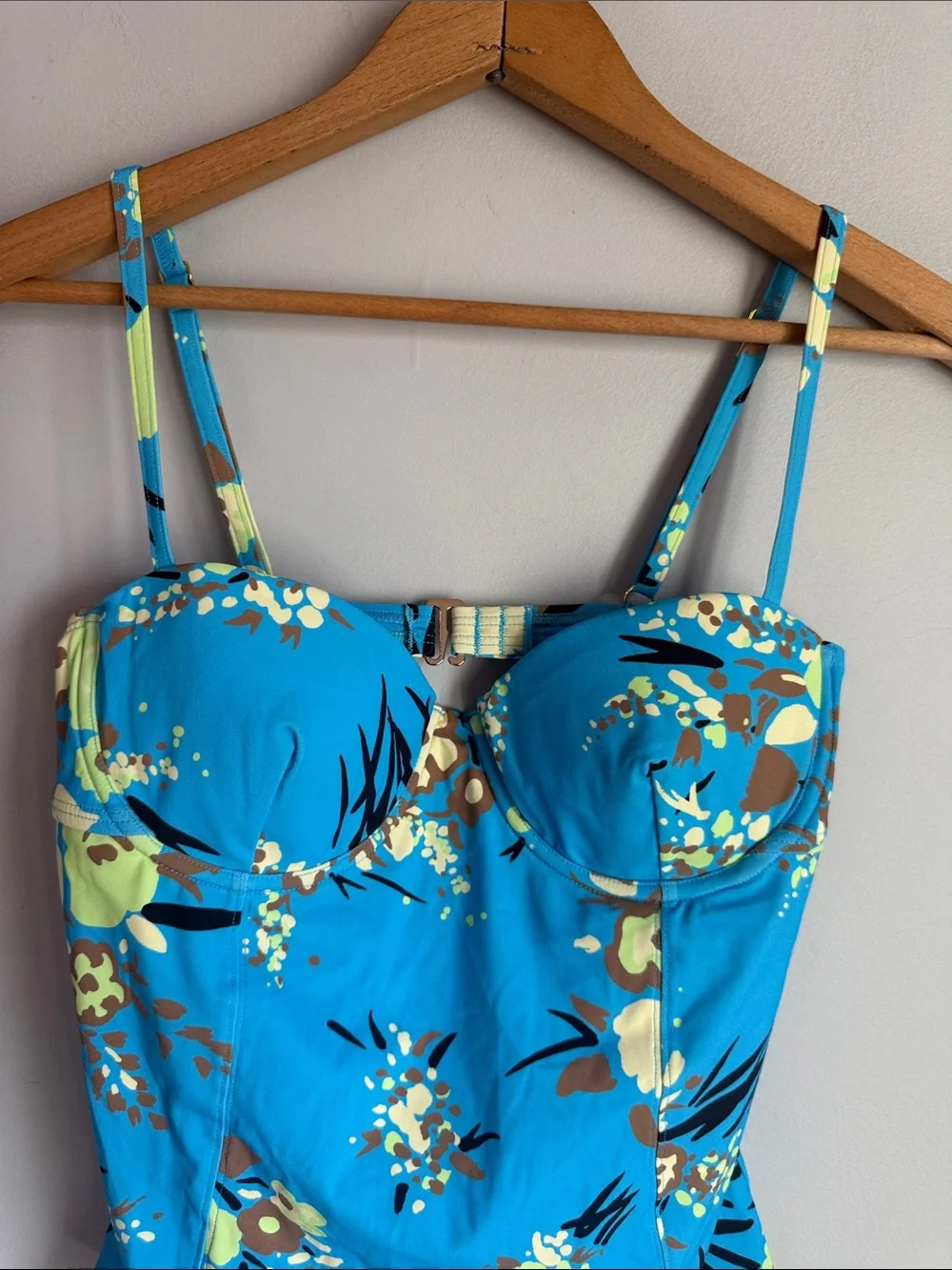 TORY BURCH ONE-PIECE SWIMSUIT PRINTED UNDERWIRE BLUE DRIP BOUQUET Medium